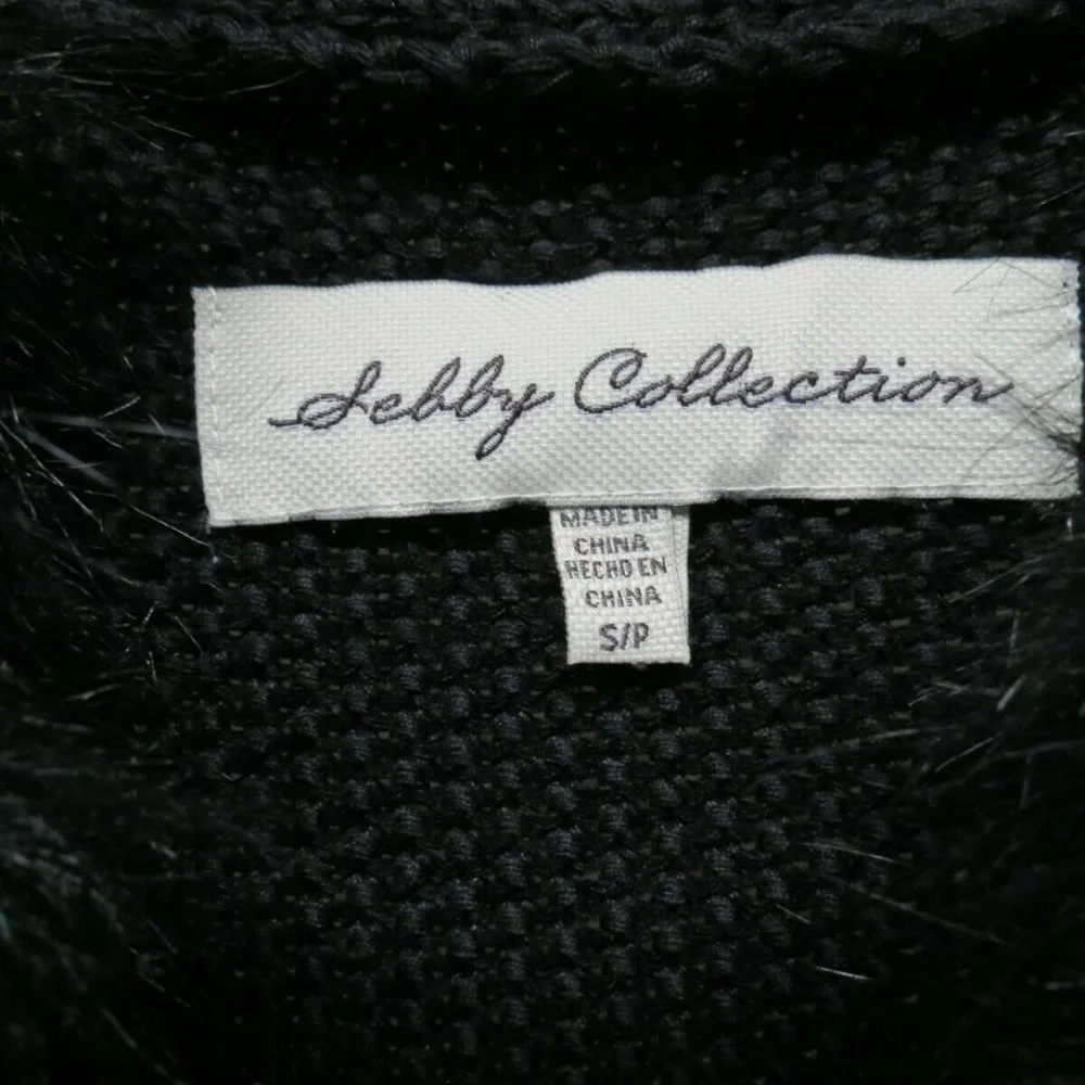 NWOT Ladies Sebby Collection Faux Fur Black Vest Size Small Sweater Back